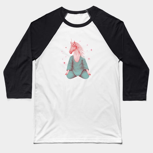 Meditating unicorn 1 Baseball T-Shirt by KindSpirits